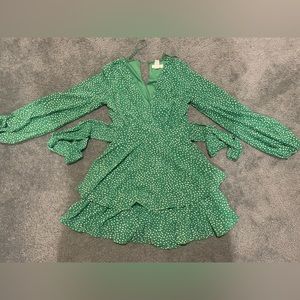 Green polka-dot dress